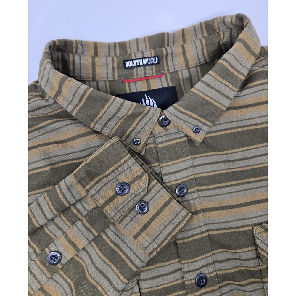 Duluth Alaskan Hardgear Untucked Striped Green Flannel Mens 3XL Heavyweight
